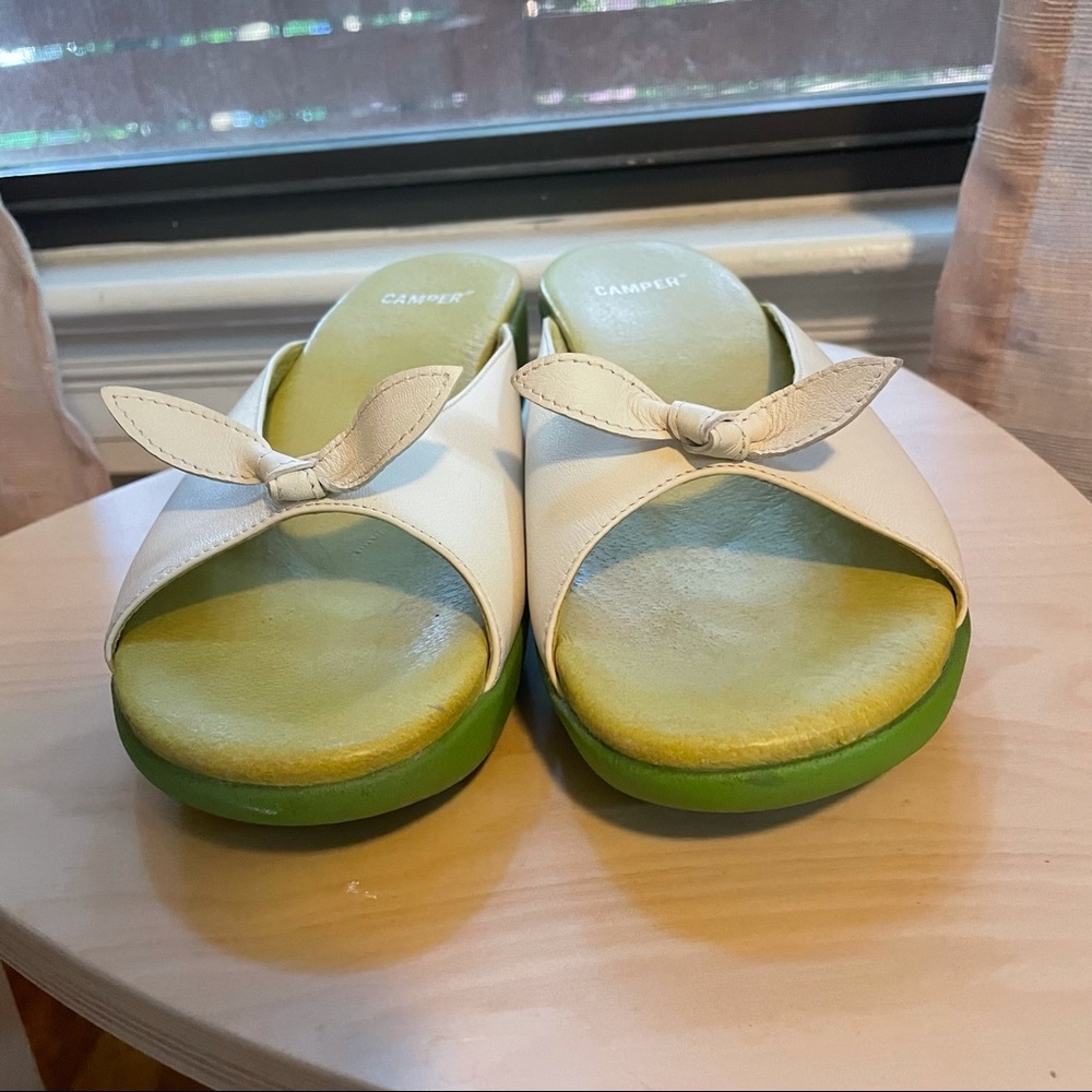 Camper White & Green Slide Heeled Sandals